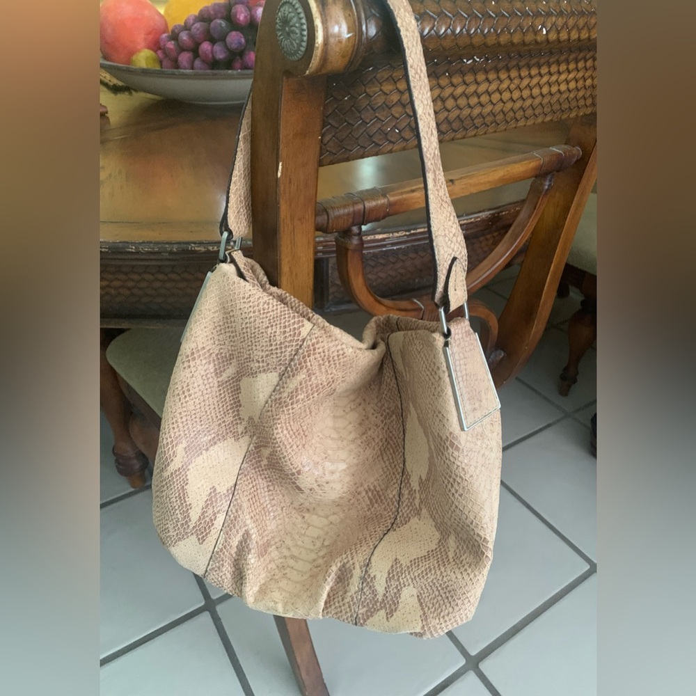 Calvin Klein Snake Skin Like Shoulder Bag Tan